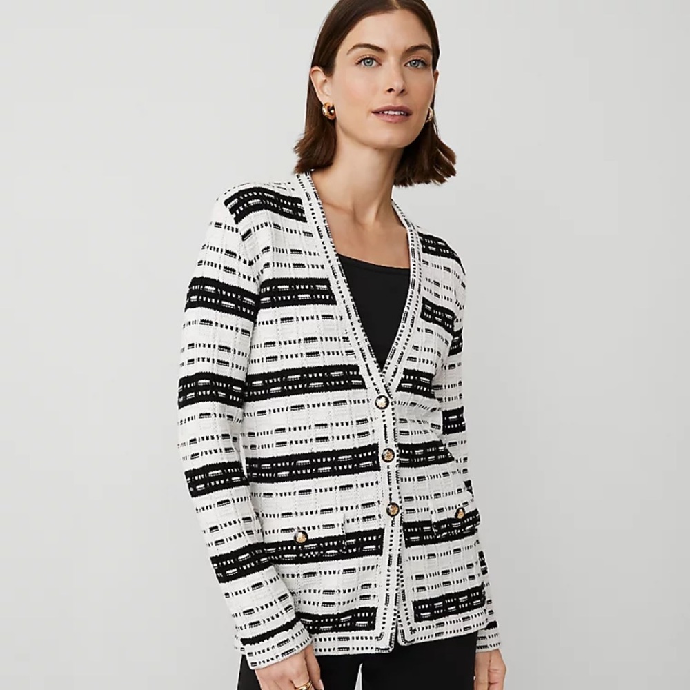 NWT Ann Taylor Striped Tweed Sweater Jacket Size XXL